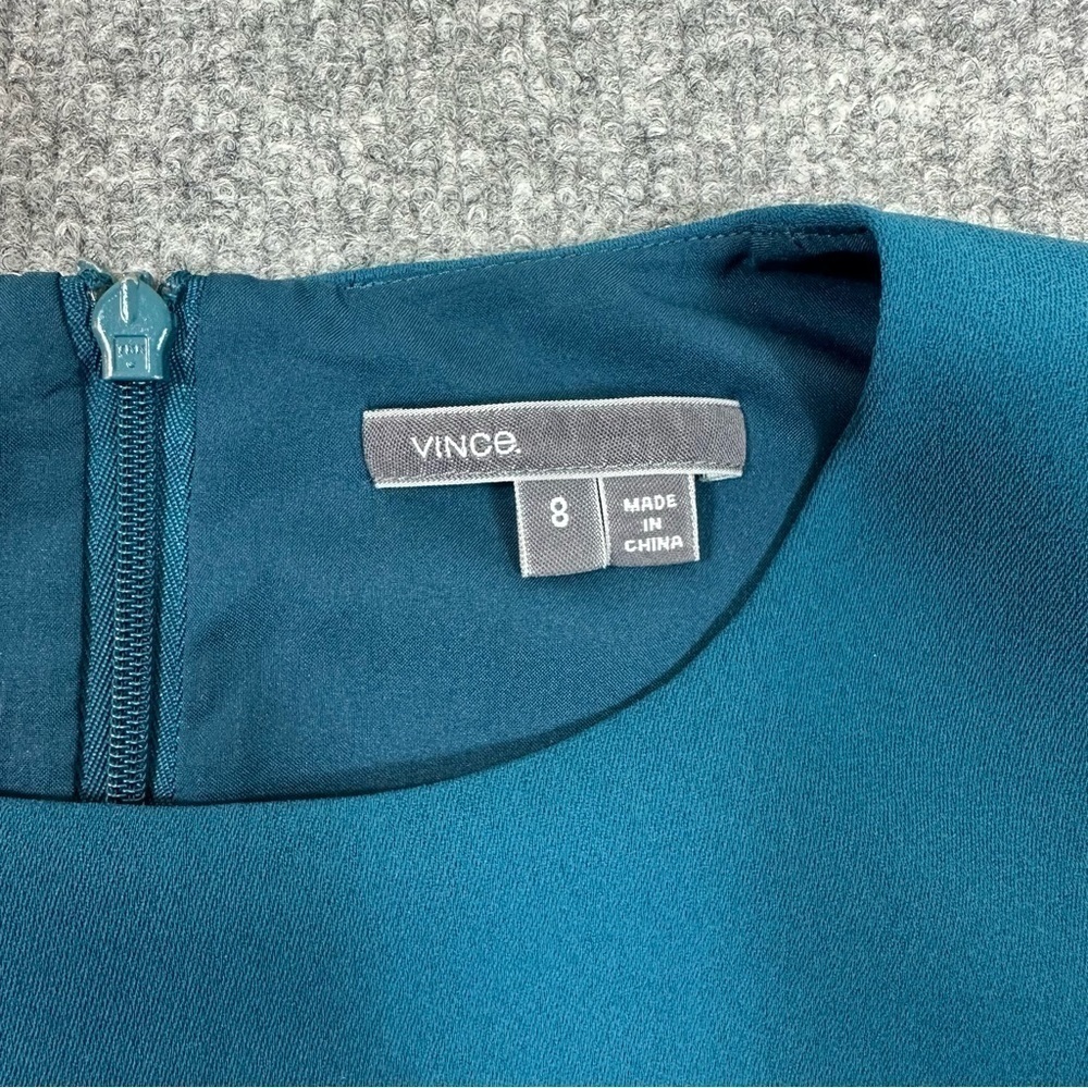 Vince Dress 8 Teal Classic Crepe Shift  Pockets Sleeveless Lined - Picture 13 of 13